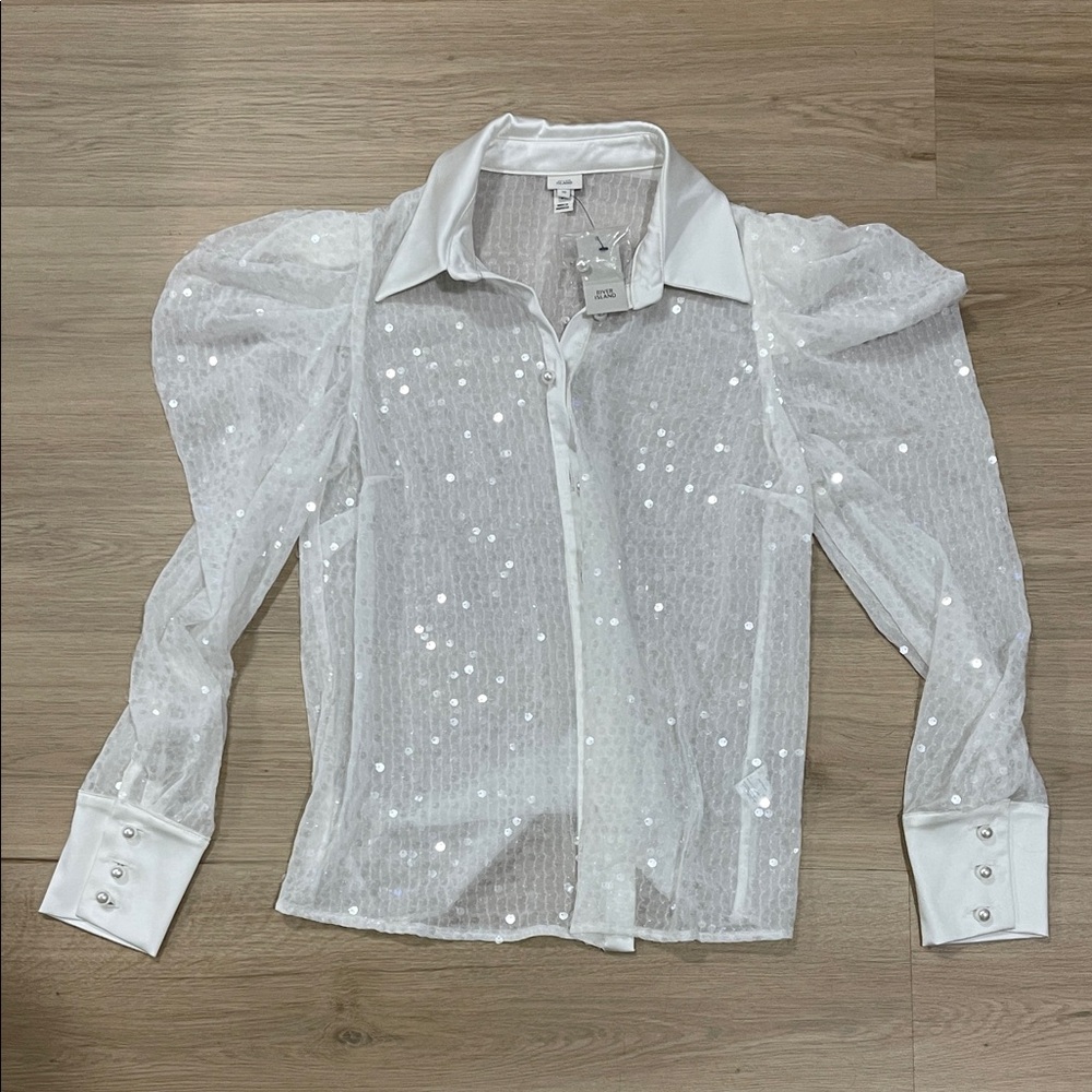 River Island Sheer White Sequin Blouse